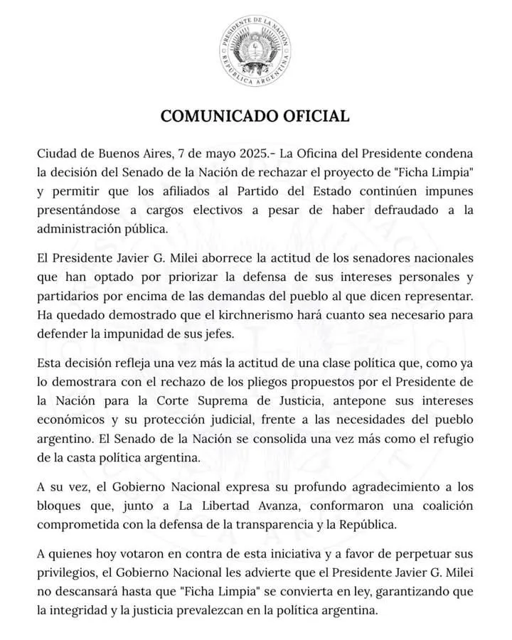 COMUNICADO PRESIDENCIA NACION